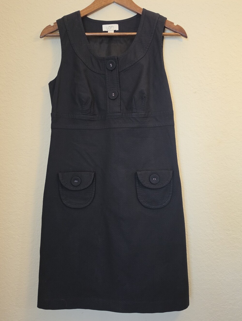 Ann Taylor Loft Mod Style Shift Dress Womens 4 Black Textured Flap Pocket Preppy